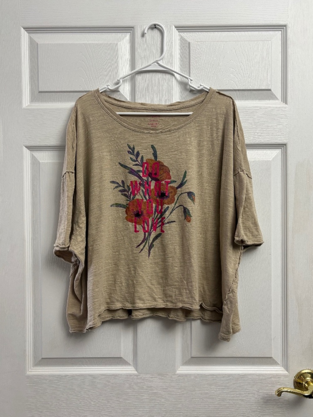 Women's Natural Life Floral Oversized Boxy Short Sleeve Top